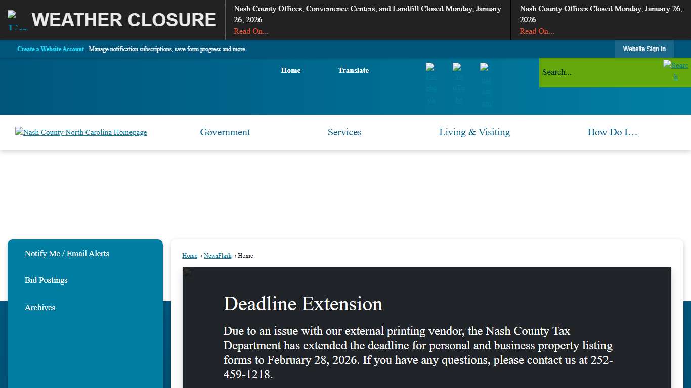 Deadline Extension • Nash County, NC