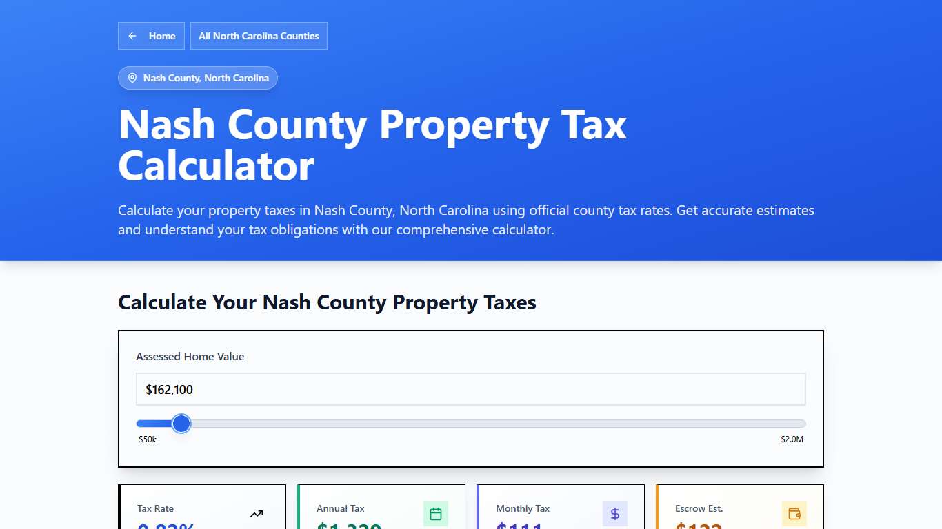 Nash County, NC Property Tax Calculator 2025-2026