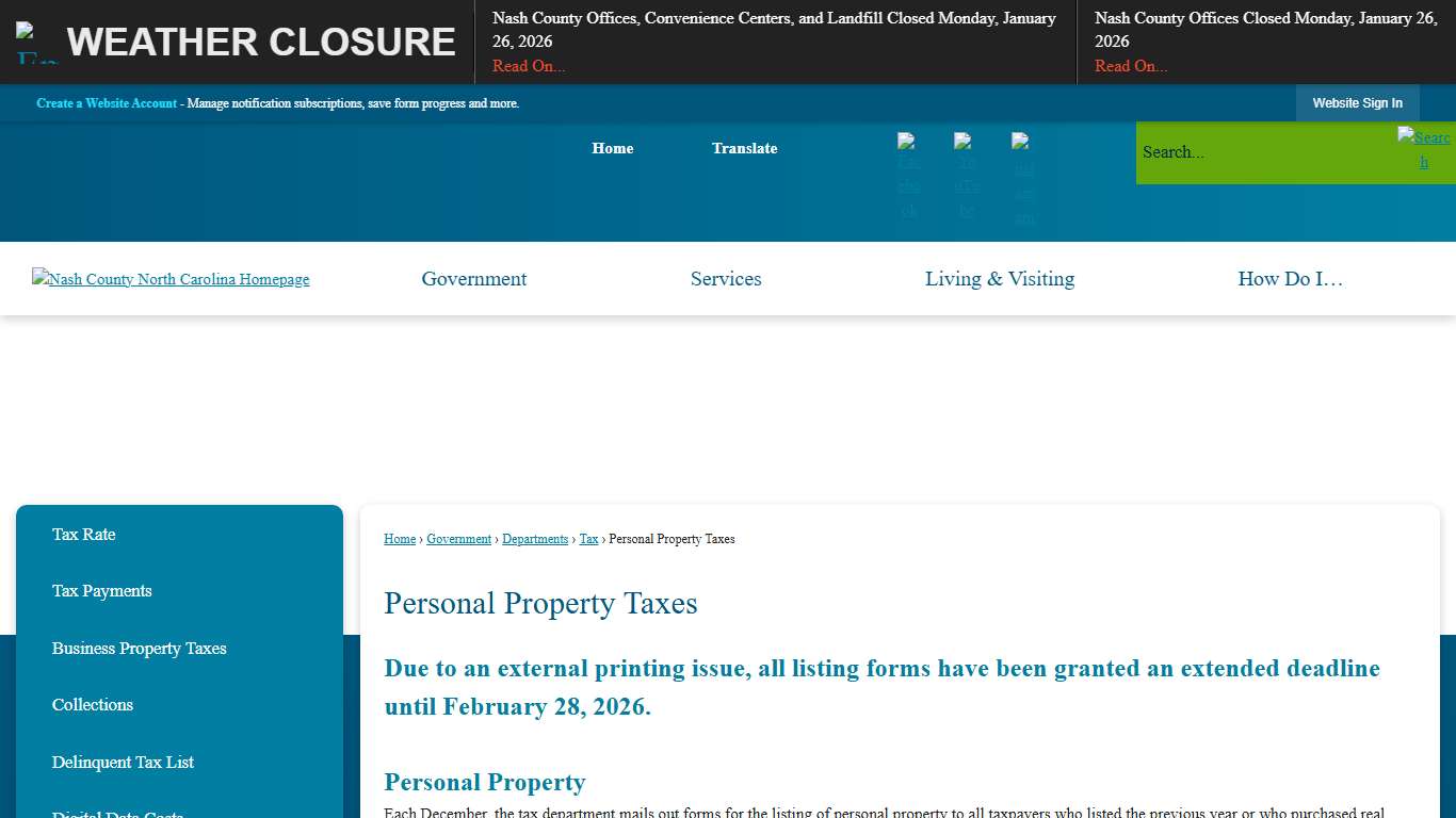 Personal Property Taxes Nash County, NC - Official Website